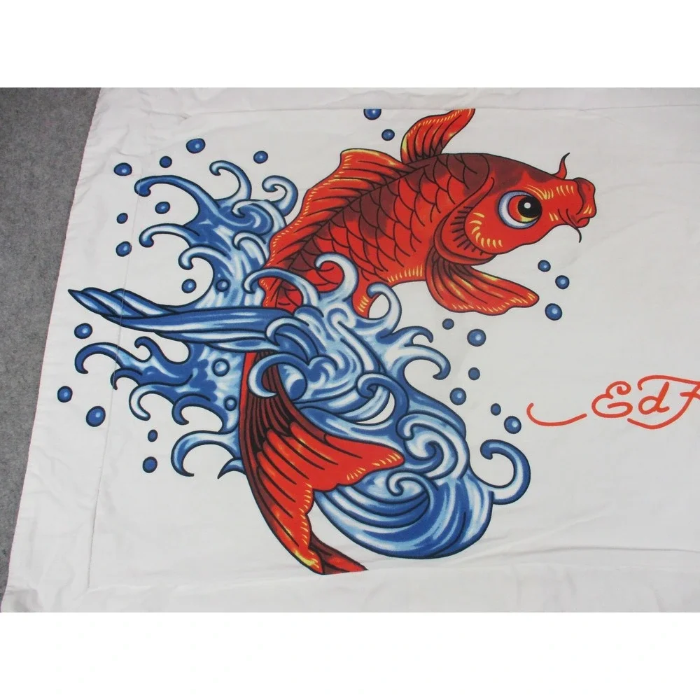 Ed Hardy Pillowcase White Orange Koi Fish Graphic Pop Art Home Decor Y2K 20x26